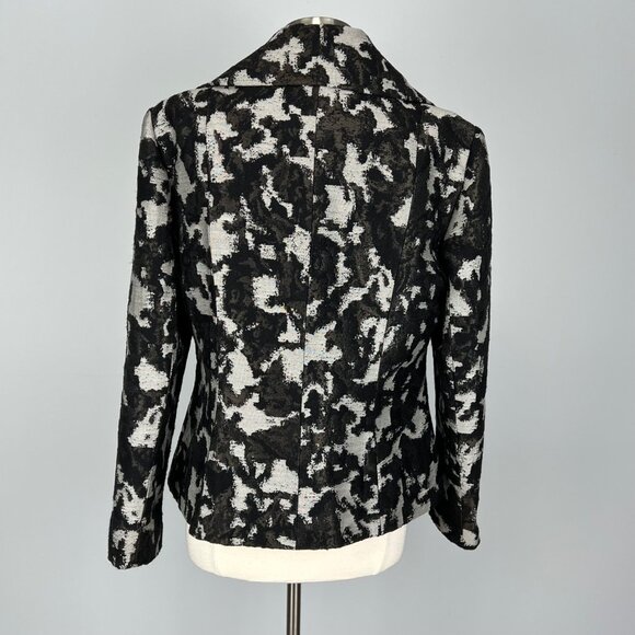 Lafayette 148 NY Womens Animal Print Moto Jacket Black Gray Wool Blend size 14 - Picture 6 of 15